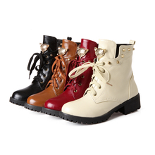 2015 New autumn/winter women shoes big size 30-50 fashion Round Toe Rivets decoration Lace-Up Ankle boots 30 31 32 33 HQW-A20
