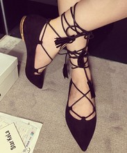 new spring and summer 2015 point female sandals shallow mouth flat ankle strap belt for women