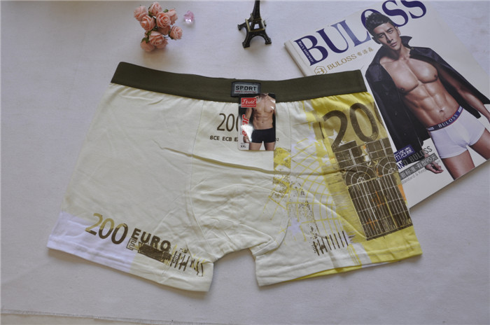 3891 Free Shipping Hot Sale USD EURO Print Cotton Men Boxers Underwear
