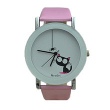 Moda causal divertido de los niños araña pink gato negro relojes mujer vestido de la historieta 2015 nuevo lindo hour ladies de la muchacha del niño