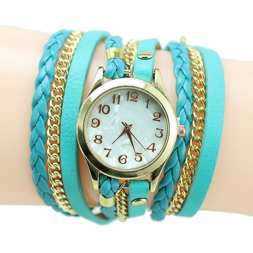 2015 Fashion Hot Wrist watches Women Weave Rivet PU Leather Bracelet Wristwatches Brand new free shipping
