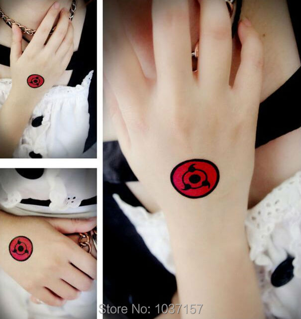 New Free Shipping Anime Temporary Tattoos NARUTO Sharingan Thind Stage Cosp...