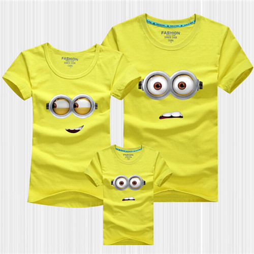 2015 New Summer Family Clothes For Mother And Daughter Cartoon Big Eyes Baby Boys Girls T