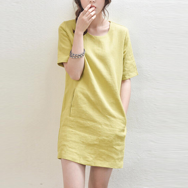 Short sleeve linen dress