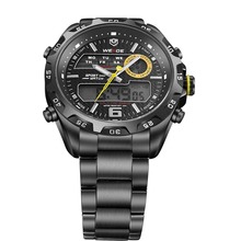 WEIDE WH 3403 Men s Casual Stainless Steel Analog Digital Water Resistant Wristwatch Black Yellow