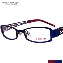 Elegant Vintage Hollow Design Women’s Fancy Frame Eyewear Glasses Carmim Blue Color Metal Optical Frames K026