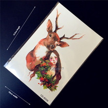 1PC Flash Arm Tattoo Deer Girl Design Body Art Painting Waterproof Tattoo Armband Shoulder Makeup Temporary Tattoo Sticker QSB06