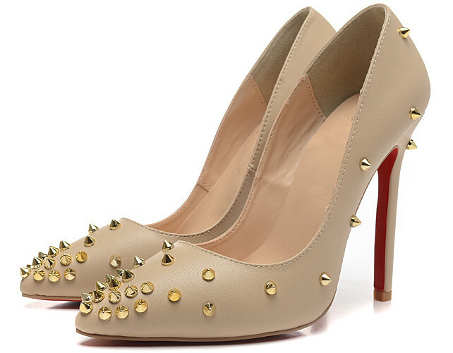 gold spiked red bottom heels