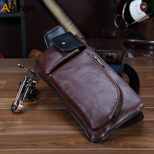 Aaron 2015 Summer Style Craze Horse Leather Men Waist Bag Vintage Molle Pouch Fanny Packs Outdoor