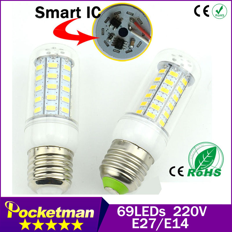 Bombillas LED Corn Light Bulb E27 220V E14 E27 69 leds 5730 SMD Smart IC LED Lamp Chandelier AC220V LED Spot Light Free Shipping
