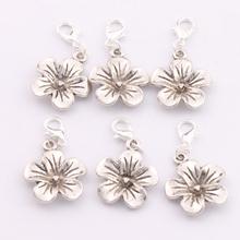 11pcs 19.5×36.2mm Antique silver Tropical Plumeria Flower Lobster Claw Clasp Charm Beads Jewelry DIY C327