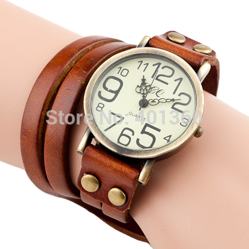 2014 New Cow leather Bracelet Watches Wrap Winding Ladies Women's