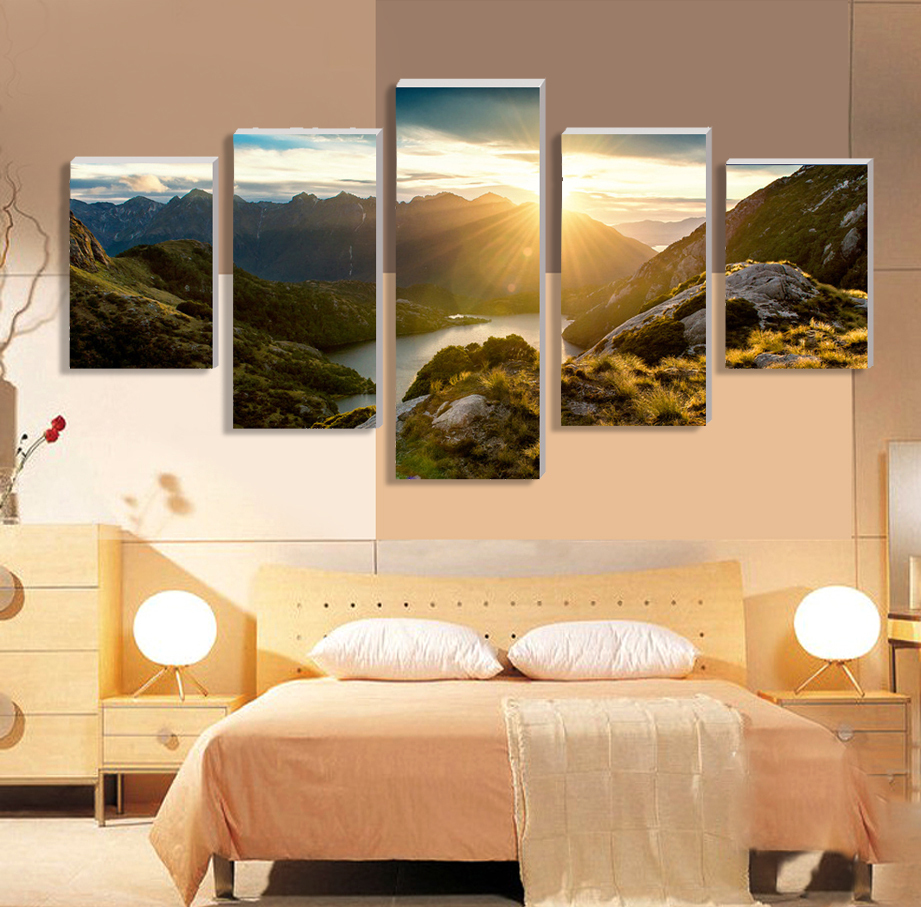 5 Piece Hot Sell Sunrise Modern Home Wall Decor Canvas picture Art HD Print Painting Set of Each Canvas arts Modular pictures