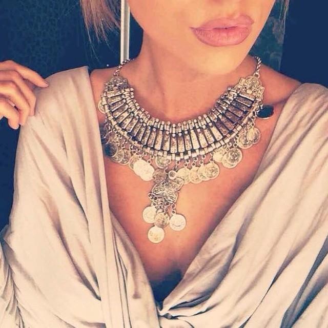2015 hot tassel exaggerated long Silver Coin necklace women fashion statement necklaces pendants for women fashion