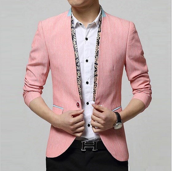 2016 Fashion Casual Slim Stylish Fit One Button Spring Summer Pink