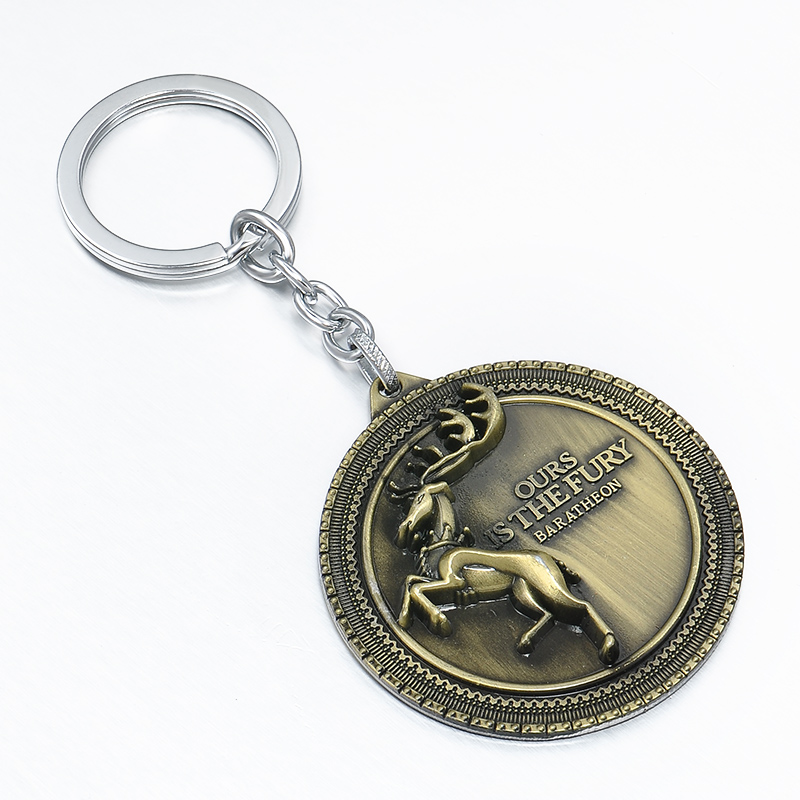 Movie Game of Thrones Shield Round Coin Metal Pendant Key Chain House Baratheon Stark family crests Key Chain men Gift