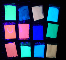 UV Reactive / Glow in the dark powder, 10g / pack, with maximum brightness and long afterglow 12 color availible