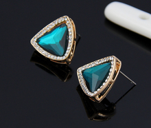 2014 popular jewelry accessories Earrings green crystal gems sexy fashion star gold stud earrings for women