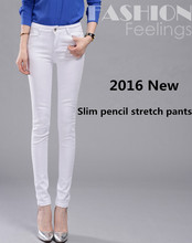 2016 Spring Straight Large Size Elastic High Waist Jeans Skinny Black White Female Pancil pants Slim jeans Trousers For Women