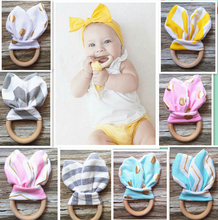 baby Teething Ring Fabric and Wooden Teething training with Crinkle Material Inside Sensory Toy Natural teether bell bijtring