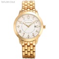 TAYLOR COLE Luxury Brand Golden White Stainless Steel Strap Auto Date Display Lady Clock Women Dress