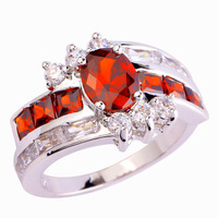 New Fashion Jewelry Red Garnet Luxurious Elegant 925 Silver Ring Size 7 8 9 10 For women Free Shipping Wholesale