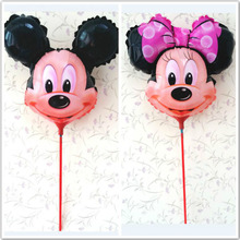 Venta caliente 20 unids/lote minnie y mickey mouse globo con palo inflable aire baloons para la fiesta de cumpleaños decoración mylar globos