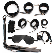 Adult Sex Game Leather 7 bdsm Bondage Kits Set Hand Cuffs Whip Rope Mask Fetish Restraints Sex Games for married couples