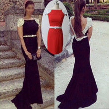 Elegant Mermaid Long Evening Dresses 2016 New Arrival High Neck Red Chiffon Backless Chiffon Runway Party