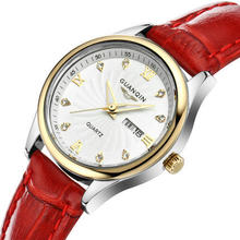 Origianl GUANQIN Top Brand Luxury Fashion Quartz Watches Women Waterproof Leather Strap Luminous Dress Lady Wristwatches
