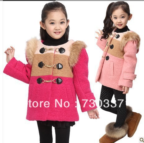 Free shipping winter girl outerwear candy color girl warm collars with thick coat children clothing
