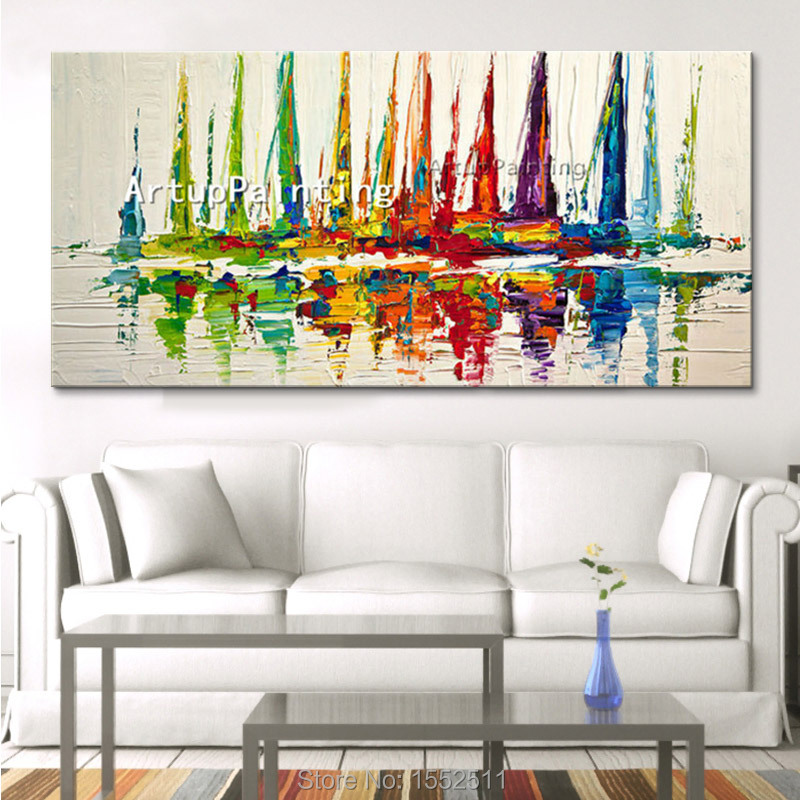 Hand painted canvas abstract oil painting huge modern yacht quadros paintings for living room wall boat art cuadros decoracion