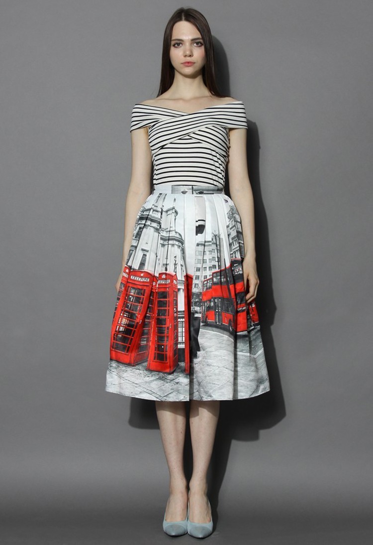 2016 New Arrival High Fashion European Style Women London Bus Printing Sexy Skirt Casual Summer Saias Longa SK135 (2)