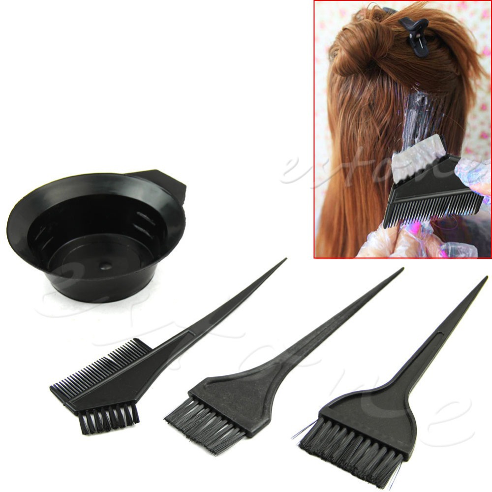 4 Pcs Hairdressing Brushes Bowl Combo Salon Hair Color Dye Tint Tool Set Kit New