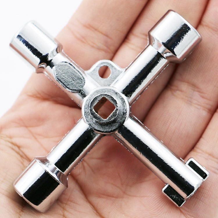 Description Picture 2 of item4 Way Universal Cross Triangle Wrench KEY for Train Electrical Elevator Cabinet Valve Alloy Triangle