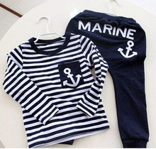 2016 Casual Boys Clothing Set Spring Autumn Kids Clothes Navy Long Sleeve Pullover Striped Sports Suit for Children