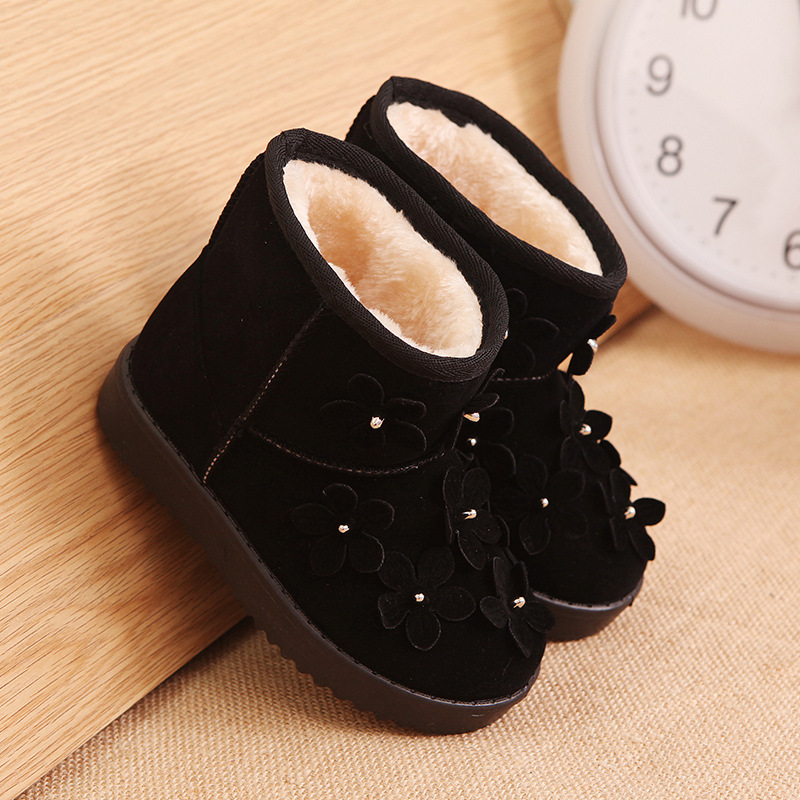Girls shoes 2015 fashion winter solid lovely flower decorative keep warm chaussure enfant princess boots high quality hm235  