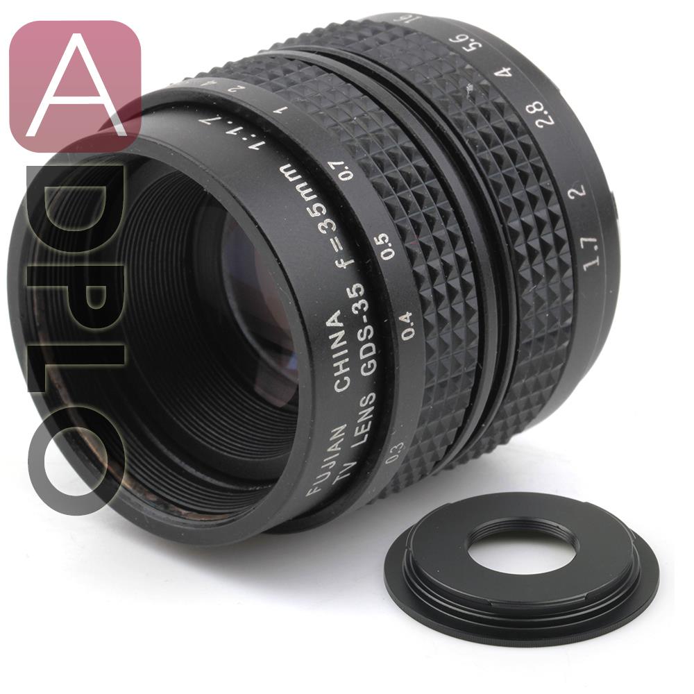 16mm C mount Lens 35mm f1.7 + C to NEX /Fuji / Micro M4/3 / N1 / ef M M2 / Pentax Q Adapter Ring For DSLR Camera + Lens Cap