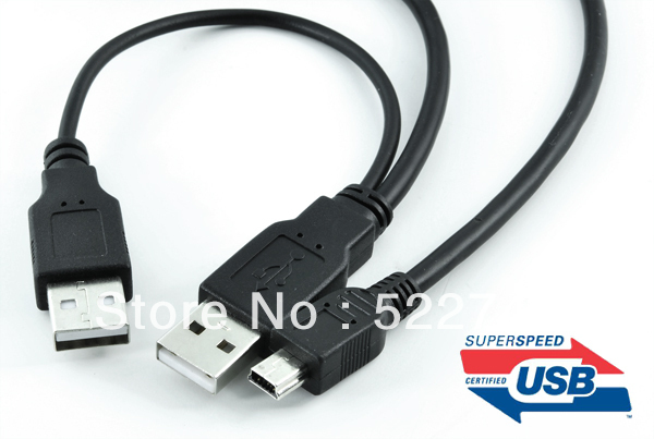 MINI USB 5PIN Y cable Data to USB 2 0 2 Two dual A Type Male