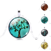 Life of Tree Pendant Necklace Eternal Tree Art glass cabochon silver plated chain choker Fashion necklace