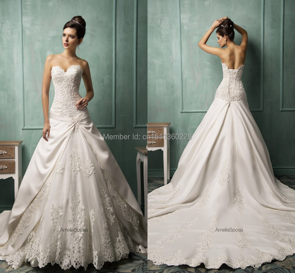 Amelia Sposa New Sweetheart Royal Wedding Dresses Lace Appliqued court ...