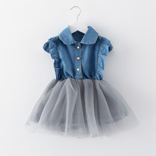 new spring and Summer Infant Girls Dress Korean kids short sleeve denim princess dress children clothing 1-2-3-4 years
