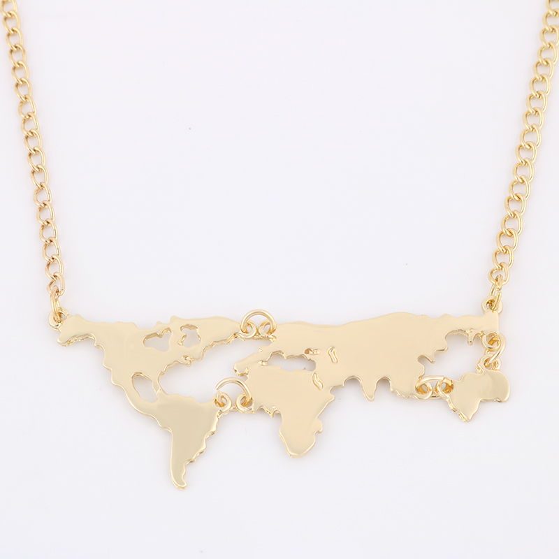 New Fashion Gold Plated World Map Pendant Necklace For Women Fine Jewelry 8675