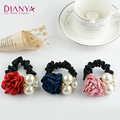 Scrunchy Pearls Ribbon Flower Elastic Ponytail Holder Hair Rope Women Hair Tie Alloy Hair Band Gum