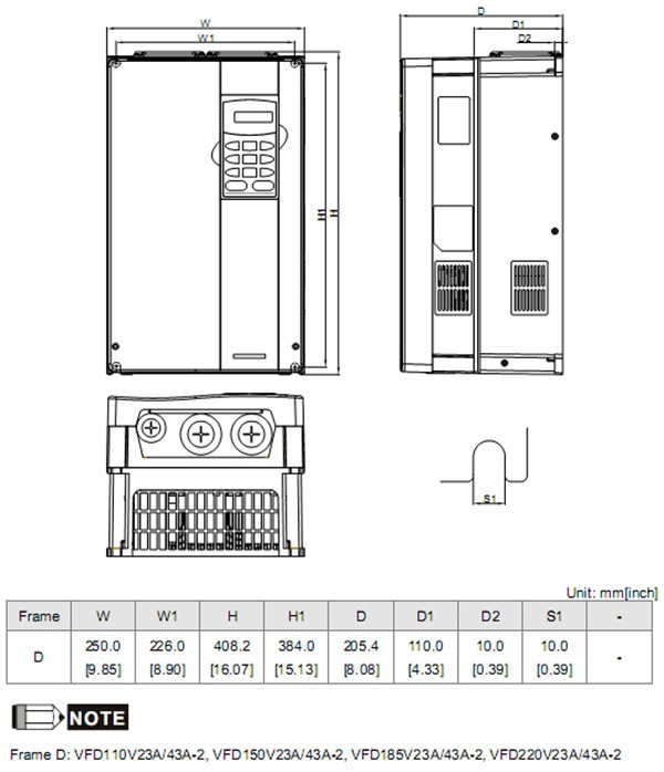 VFD110V23A-2 Dimensions