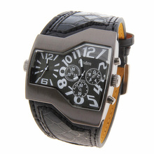 2016 6 Coloes Super Cool Mens Three Dial Design Quartz Watches Double Time Display Snake Leather Strap Male Sport Military Clock