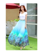 Floor-Length Bohemian Floral Printed Chiffon Skirts 2016 New Womens Midi High Waist Elegant Ladies Spring Summer Casual Skirts