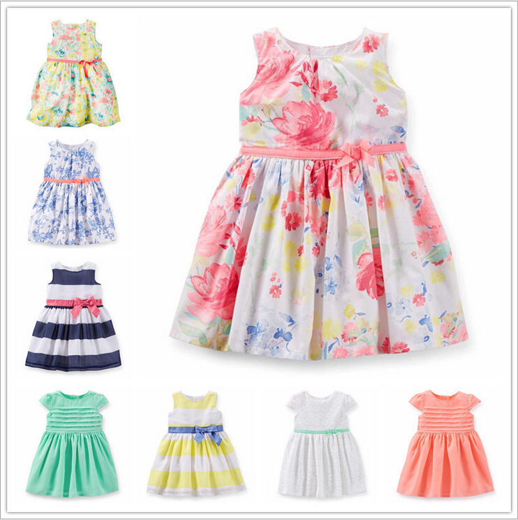 Name brand girl dress Flower Printing girls clothes font b plaid b font baby girls dress