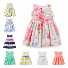 Name brand girl dress Flower Printing girls clothes plaid baby girls dress high quality kids clothes baby dress for 6-24M