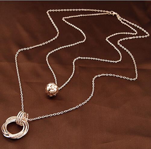 Gold Silver Plated Double Chain Balls Circles Long Necklaces Pendants Fashion Statement Colares Femininos Women Jewelry